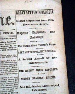   CHICKAMAUGA Chattanooga TN Braxton Bragg 1865 Civil War NYC Newspaper