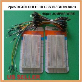 2pcs BB400 T P Solderless Breadboards 65pcs Jumper Wire for Arduino 