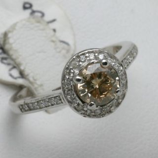 New 14k White Gold Fancy Brown Diamond Halo Ring 1 1 4 Ct