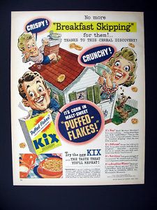 General Mills Kix Cereal Breakfast Cartoon 1944 Ad