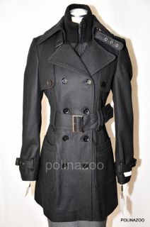   Patch Pocket Wool Double Breasted Military Black Jacket $369