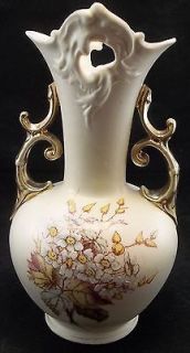   Antique Austria Gilded Vase Hand Painted Yellow Flowers Porcelain