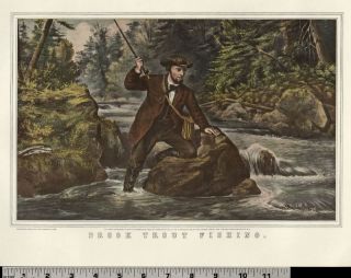 Brook Trout Fishing 1952 Currier & Ives Print