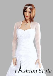 Wedding Bridal Organza Bolero Shrug Jacket Stole Long Sleeve s M L XL 