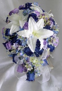   Lilac Lavender Cascade Bridal Bouquet Silk Wedding Flowers New