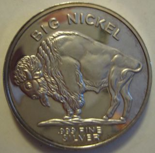 Troy Ounce .999 Fine Silver Buffalo/Indian Head Nickel Art Round