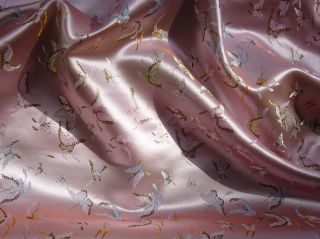 3x1 Yards Oriental Brocade Fabric Pink Butterfly B192 Premium Quality 