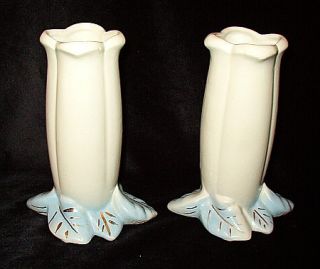 Beautiful pair of vintage art pottery bud vases. Semi gloss finish 