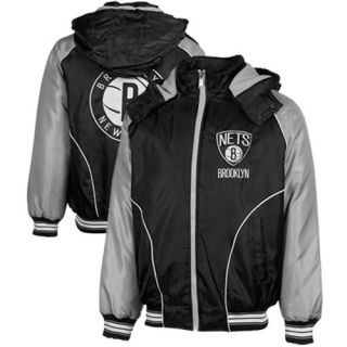 Brooklyn Nets Touchdown Full Zip Hooded Jacket   Black/Silver