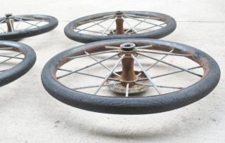 Antique Vintage Baby Buggy Carriage Wheel Lot Rubber Tires Hubcaps 