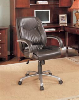 Dark Brown Leather Mid Back Computer Office Desk Chair
