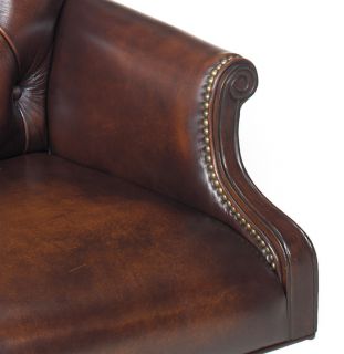 Cognac Brown Leather Swivel Office Chair