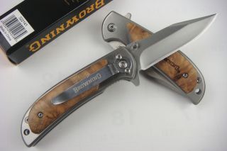 Micro Wood Browning Folding Pocket Knife Outdoor Fishing Camping 
