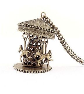 N1236 Antique Bronze Playgroun Carousel Pendant Long Necklace Free 