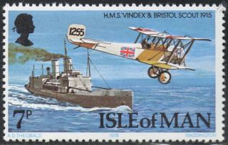 HMS VINDEX & BRISTOL SCOUT / RAF Aircraft Airplane MNH Stamp (Isle of 