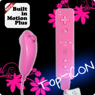 Built in Motion Plus Remote Controller Nunchuck for Nintendo Wii Pink 