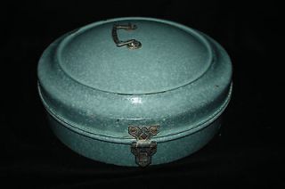 Newly listed Antique Enamelware round bread box bin grey speckle ware 