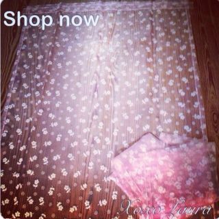 Vintage Curtains Two Pink Sheer With White Velvet Flowers Retro Mod 
