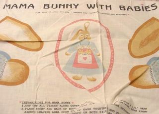 Bunny Rabbit Doll & Puppet Fabric Panel Mama Baby