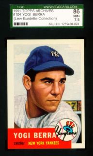 1953 Topps 1991 Archives Yogi Berra Yankees Burdette SGC 86