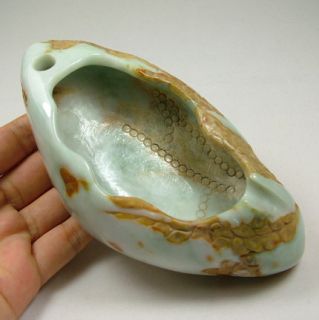 Yellow Jade Chinese Shoe Carving Brush Washer or Ash Tray Grade A 