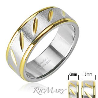    Stainless Steel Ring IP Gold Brushed Steel Center Dia Cut Size 10