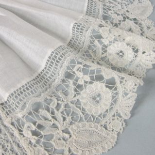   Sheer Linen Cravat jabot Handmade Brussels Duchesse Bobbin Lace
