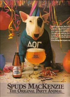 1985 Bud Light Ad Spuds Mackenzie Original Party Animal