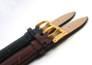   Black Genuine Leather Gold Buckle Watch Band Strap Bracelet A4