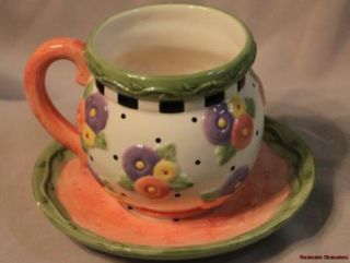 Mary Engelbreit RARE 2001 Teacup Saucer Pink Lavender Yellow Posies 