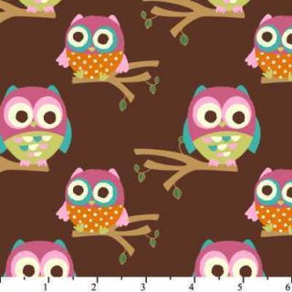 David Textiles Owls & Flowers LM 1016 1C 2 Brown Owls on Branches 