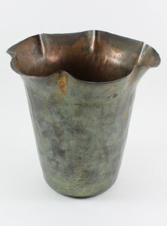 Antique Hand Hammered Copper Roycroft Signed Fluted Vase