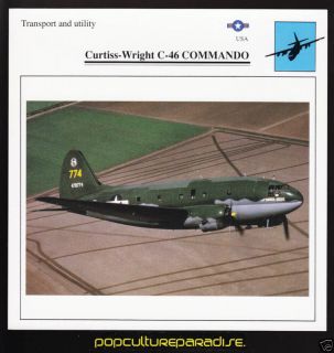Curtiss Wright C 46 Commando War Airplane Picture Card