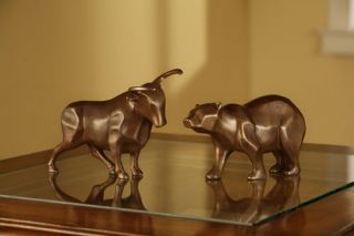   Oil Rubbed Bull Bear Stock Market Business Sculptures Statues Bookends