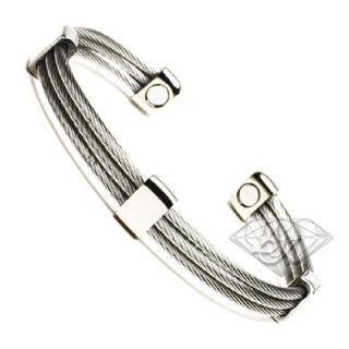 Magnetic Trio Stainless Steel Cable Cuff Bangle Golf Bracelet