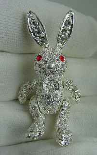 Rhinestone Crystal Moveable Easter Bunny Pin New Mint