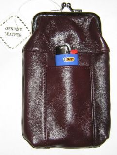 Burgundy Wine Genuine Leather Snap Cigarette Case 100S 120s 2 Lighter 