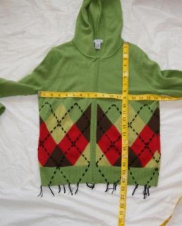 CAbi Sweater Zip Front Cardigan Sz Small Cashmere Wool Angora Argyle 