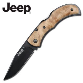 JEEP MAPLE BURL FOLDING KNIFE Stainless Steel Blade   Great Christmas 