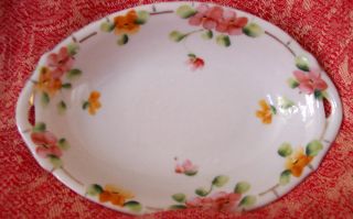 Vtg Je Oh Nippon Bowl China Hand Painted Flowers Shabby Decor Small 