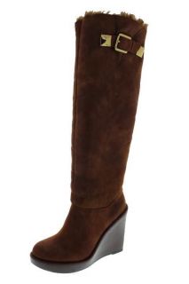 Michael Kors NEW Calista Brown Faux Fur Knee High Wedge Boots Shoes 10 