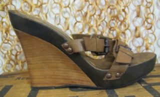   Brown Leather Double Strap NW CALLAGHAN Wedge Heels Shoes 9