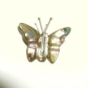 Vintage Mexican Sterling Silver Abalone Butterfly Brooch Pin