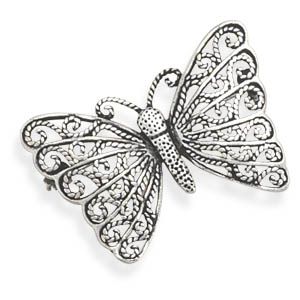 sterling silver antique style butterfly pin brooch