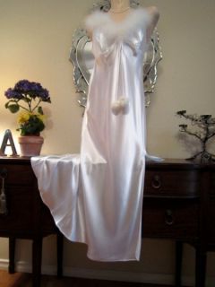 Nightgown Cabernet Gown Bride Bias Satin Maribou Pom Pom Lingerie Gift 