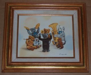 Signed R Smith Teddy Bears Musical Band Child Painting