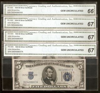 FR 1650 1934 $5 Silver Certificate Currency Note CGA Gem 