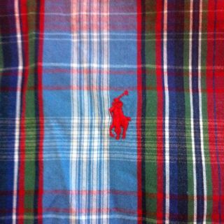 Ralph Lauren SS Button Front PLAID Shirt Red Blue Green RED PONY Sz M 