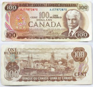 Canadian Bank of Canada 100 Dollar Paper Money Bills notes 1975 