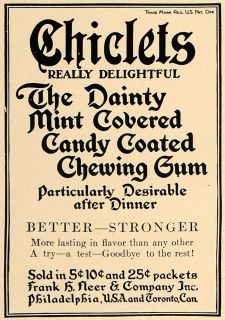    Ad Chiclet Mint Chewing Gum Candy Cadbury Adams ORIGINAL ADVERTISING